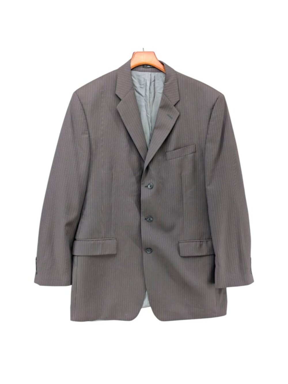 Calvin Klein Pinstripe Suit Jacket Mens Grey Wool 3 Button Blazer Size 42L